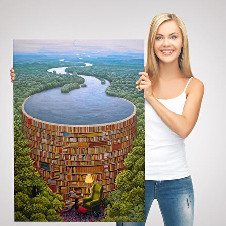 Gerçeküstü Bir Kütüphane Kanvas Tablo, Çalışma Odası Hediyesi, Kütüphane Posteri-5209