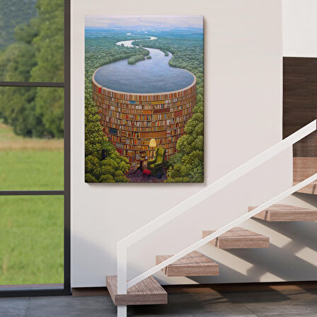 Gerçeküstü Bir Kütüphane Kanvas Tablo, Çalışma Odası Hediyesi, Kütüphane Posteri-5209