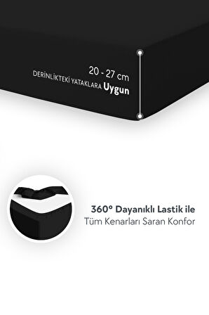 Calmera Home Çift Kişilik %100 Pamuk Penye Lastikli Çarşaf - 160 x 200 cm Siyah