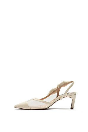 Kadın Kısa Topuklu Fiyonklu Fileli Sivri Burun Abiye Ayakkabı 5210