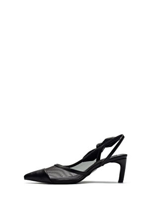 Kadın Kısa Topuklu Fiyonklu Fileli Sivri Burun Abiye Ayakkabı 5210