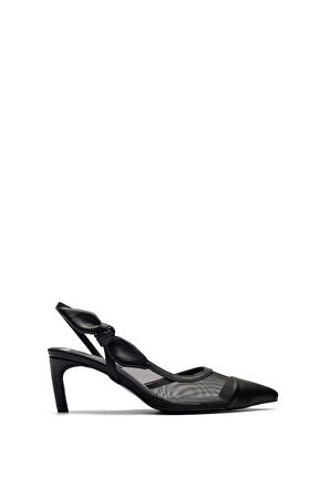 Kadın Kısa Topuklu Fiyonklu Fileli Sivri Burun Abiye Ayakkabı 5210