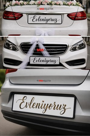 Gelin Arabası Plaka Yazısı ,Evleniyoruz Plakalık Yazısı , Beyaz Üzeri Siyah Yazı 