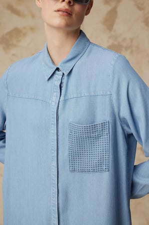 Minimal Cepli Uzun Kesim Klasik Yaka Mavi Tunik 1626