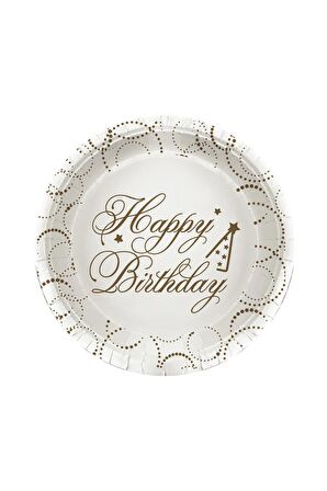 Karton Tabak Elegant Happy Birthday Beyaz 6'lı