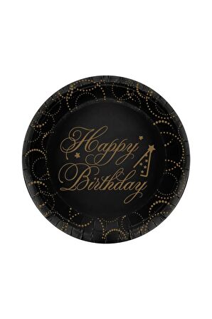 Karton Tabak Elegant Happy Birthday Siyah 6'lı
