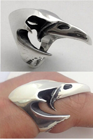 Erkek Gümüş Yüzük - Kuzgun Kafası 925 Ayar Gümüş Erkek Yüzük