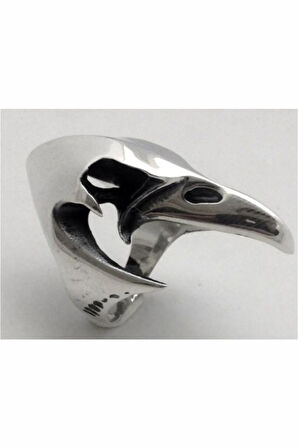 Erkek Gümüş Yüzük - Kuzgun Kafası 925 Ayar Gümüş Erkek Yüzük