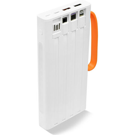 Pmr 10.000 Mah Pd 22.5W Dahili Kablolu Hızlı Şarj Led Fener QC10 Beyaz Powerbank