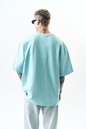 Erkek Respire Yazı Detaylı Oversize T-Shirt Bebe Mavi