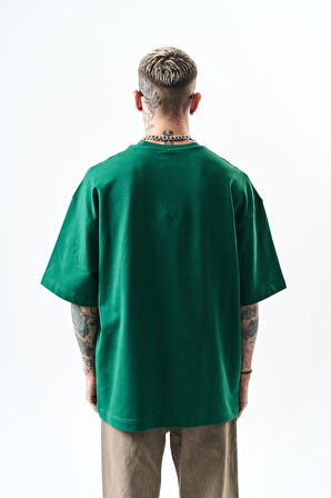 Erkek Respire Yazı Detaylı Oversize T-Shirt Nefti