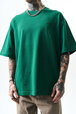 Erkek Respire Yazı Detaylı Oversize T-Shirt Nefti