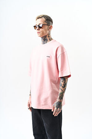 Erkek Respire Yazı Detaylı Oversize T-Shirt Somon