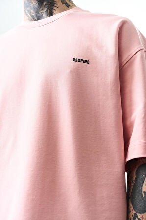 Erkek Respire Yazı Detaylı Oversize T-Shirt Somon
