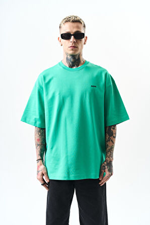 Erkek Respire Yazı Detaylı Oversize T-Shirt Yeşil