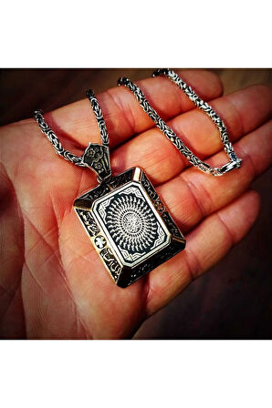 Erkek Gümüş Kolye - 925 Ayar Kral Zincirli 35 Besmele Duası Işlemeli Gümüş Kolye