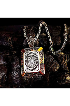 Erkek Gümüş Kolye - 925 Ayar Kral Zincirli 35 Besmele Duası Işlemeli Gümüş Kolye