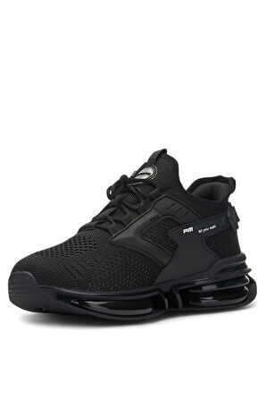 Erkek Siyah Sneaker Spor Ayakkabı - Balon Taban Triko Ortopedik Ayakkabı