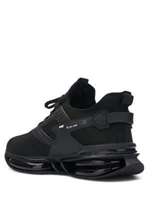 Erkek Siyah Sneaker Spor Ayakkabı - Balon Taban Triko Ortopedik Ayakkabı