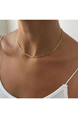 14 Ayar Gerçek Altın Kaplama 5 Mm Kalınlıkta Figaro Model Kadın Gümüş Kolye