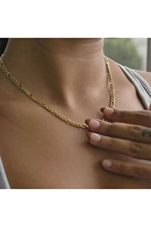 14 Ayar Gerçek Altın Kaplama 5 Mm Kalınlıkta Figaro Model Kadın Gümüş Kolye