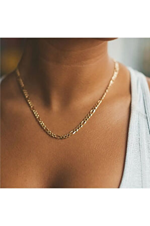 14 Ayar Gerçek Altın Kaplama 5 Mm Kalınlıkta Figaro Model Kadın Gümüş Kolye