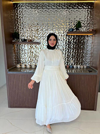 Kuşak Detaylı Boyunda Taş İşlemeli Abiye Elbise  ELB16090