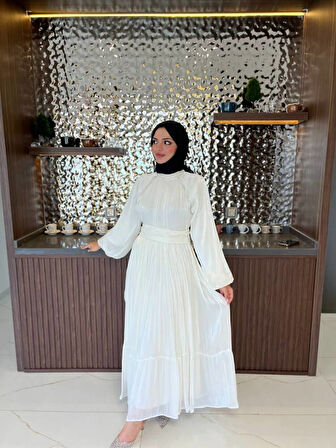 Kuşak Detaylı Boyunda Taş İşlemeli Abiye Elbise  ELB16090