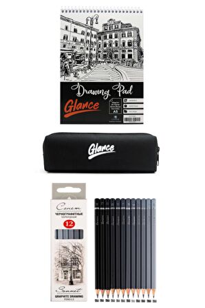 Eskiz Defteri A5 120 Gr 50 Yaprak St.petersburg Sonnet Dereceli Kalem 12 Li Set Kalem Çanta Hediyeli