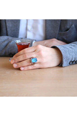 Erkek Yüzük - Aqua Paraiba Taşlı 925 Ayar Erkek Gümüş Yüzük