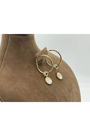 Paslanmaz Çelik Zirkon Taşlı Halka Kadın Küpe