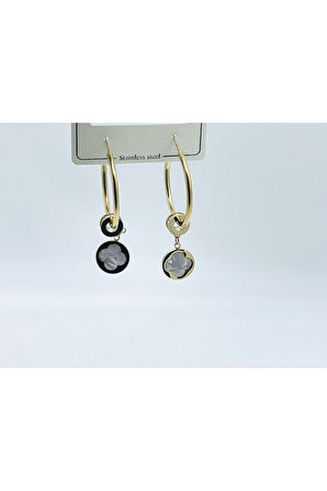 Paslanmaz Çelik Zirkon Taşlı Halka Kadın Küpe