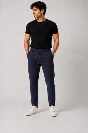 Erkek Siyah Poliviskon Trend İpli Jogger Slim Fit Spor Pantolon