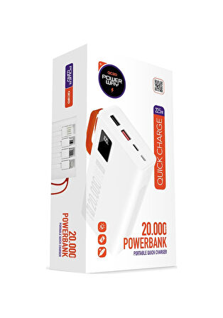 20.000 Mah. Pd 22.5W Hızlı Şarj QC20 Beyaz Powerbank