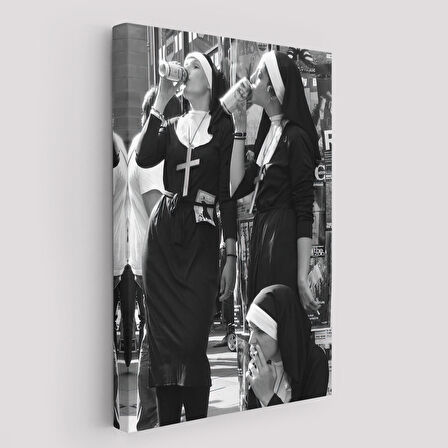 Asi Rahibeler Kanvas Tablo, İçme ve Sigara Parodisi, Siyah Beyaz Sokak Sanatı-5215