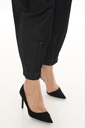 Büyük Beden Mom Fit Yüksek Bel Lastikli Kadın Kot Pantolon