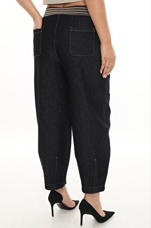 Büyük Beden Mom Fit Yüksek Bel Lastikli Kadın Kot Pantolon