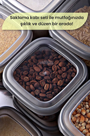 6'lı Kare Erzak Saklama Kabı Seti - Sızdırmaz Kapaklı Çok Amaçlı Bakliyat Saklama Kutusu - 1200 ml