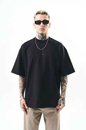 Erkek Just Hold Nakışlı Oversize T-Shirt Siyah