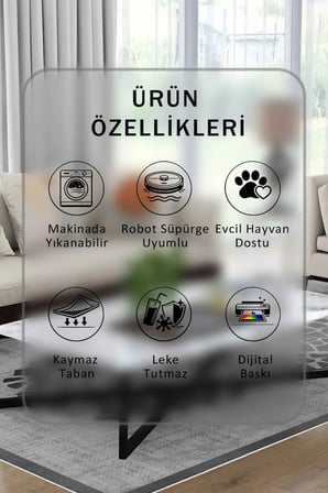 Yıkanabilir Kaymaz Taban Dijital Baskılı Halı ve Yolluk – Leke Tutmaz Salon & Mutfak Halısı