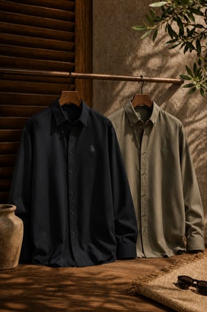 Erkek Nefes Alabilen Oversize Modal Gömlek 2'li Set Siyah-Haki