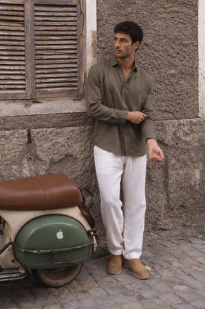 Erkek Nefes Alabilen Oversize Modal Gömlek 2'li Set Siyah-Haki