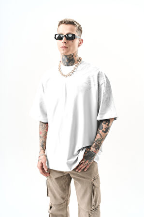Erkek Hand Baskılı Oversize T-Shirt Ekru