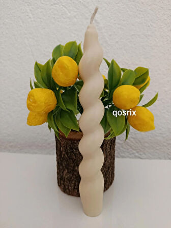 qosrix Krem Italyan Burgulu Şamdan Soya Mumu Doğal Kokulu Çubuk Konik Burgu Spiral Mum Dekoratif 1 Adet