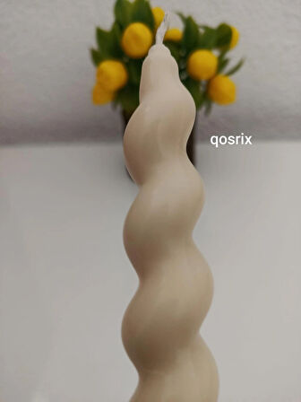 qosrix Krem Italyan Burgulu Şamdan Soya Mumu Doğal Kokulu Çubuk Konik Burgu Spiral Mum Dekoratif 1 Adet