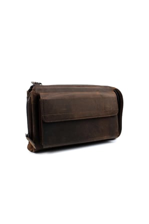 Erkek Hakiki Crazy Deri Kahverengi El Çantası Clutch Portföy Çanta
