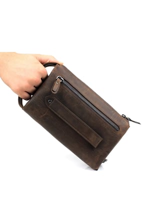 Erkek Hakiki Crazy Deri Kahverengi El Çantası Clutch Portföy Çanta