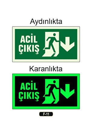Fosforlu Acil Çıkış Yön Levhası Aşağı Yön