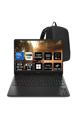 Omen 16 Core 7 250H RTX 5060 8GB 96GB RAM 4TB SSD 16" WUXGA 165Hz Win11 Pro BQ9A9EAP353 Gaming Laptop + PER4 Çanta