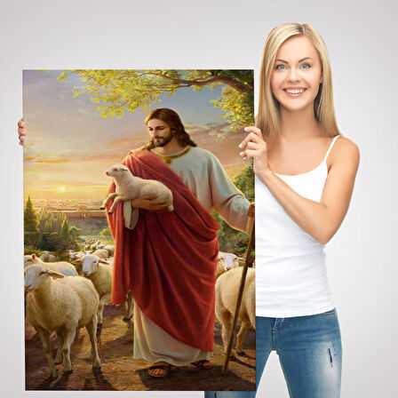 İsa Kuzu ile İsa Mesih Kayıp Kuzu Kanvas Tablo, Kilise Duvar Sanatı Süslemeleri-5218